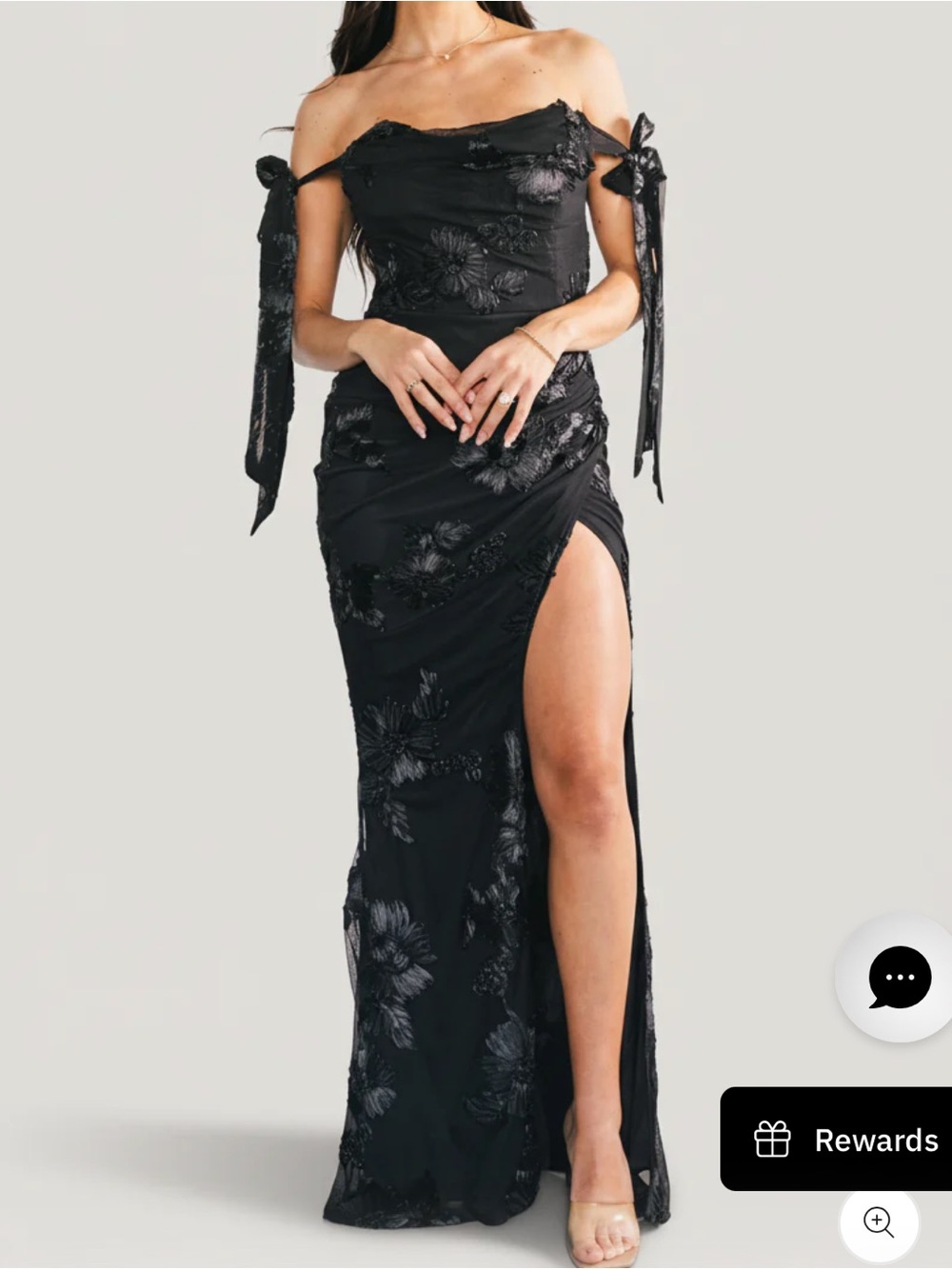Baltic Born Black Floral Off-Shoulder Maxi Dress with Thigh Slit